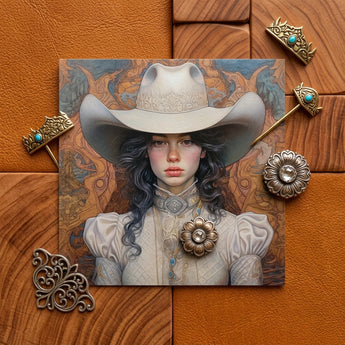 Helena - Wlw Lesbian Cowgirl Art Print / Canvas Square Canvas Detailed Illustration Woman Ornate White Cowboy Lesbian Cowgirl Sapphic,