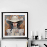 Helena - Wlw Lesbian Cowgirl Art Print, Framed Artwork Figure White Cowboy Hat Victorian-style Blouse