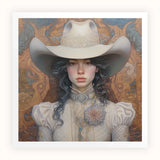 Helena - Wlw Lesbian Cowgirl Art Print, Cowgirl White Victorian-style Dress Wide-brimmed Hat