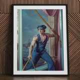 Framed art print of a Russian sailor in blue, framed, 24x32