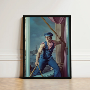 Framed Portrait Muscular Sailor Blue Cap Ropes Nautical Hender Bender, Gay Russian, Art