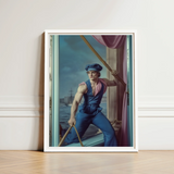 Framed Painting Muscular Sailor Blue Cap Ropes Backdrop Hender Bender, Gay Russian, Art