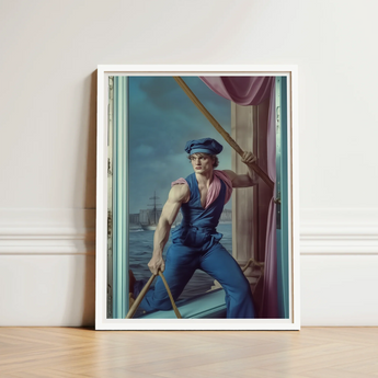 Framed Painting Muscular Sailor Blue Cap Ropes Backdrop Hender Bender, Gay Russian, Art