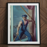 Hender Bender - Gay Russian Sailor Art Print / Canvas Framed Artwork Muscular Sailor Blue Cap Ropes Nautical Hender Bender Sailor, Gay