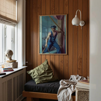 Hender Bender - Gay Russian Sailor Art Print / Canvas Framed Painting Sailor Blue Pink Scarf Oars Backdrop Hender Bender Sailor, Gay
