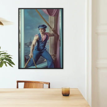 Hender Bender - Gay Russian Sailor Art Print / Canvas Framed Painting Muscular Sailor Blue Cap Oars Backdrop Hender Bender Sailor, Gay