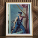 Hender Bender - Gay Russian Sailor Art Print / Canvas Framed Painting Muscular Sailor Blue Cap Ropes Ship Hender Bender Sailor, Gay Russian