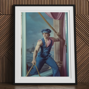 Hender Bender - Gay Russian Sailor Art Print, Framed Portrait Muscular Sailor Dramatically Window