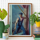 Hender Bender - Gay Russian Sailor Art Print, Framed Portrait Sailor Window Ship Visible Background