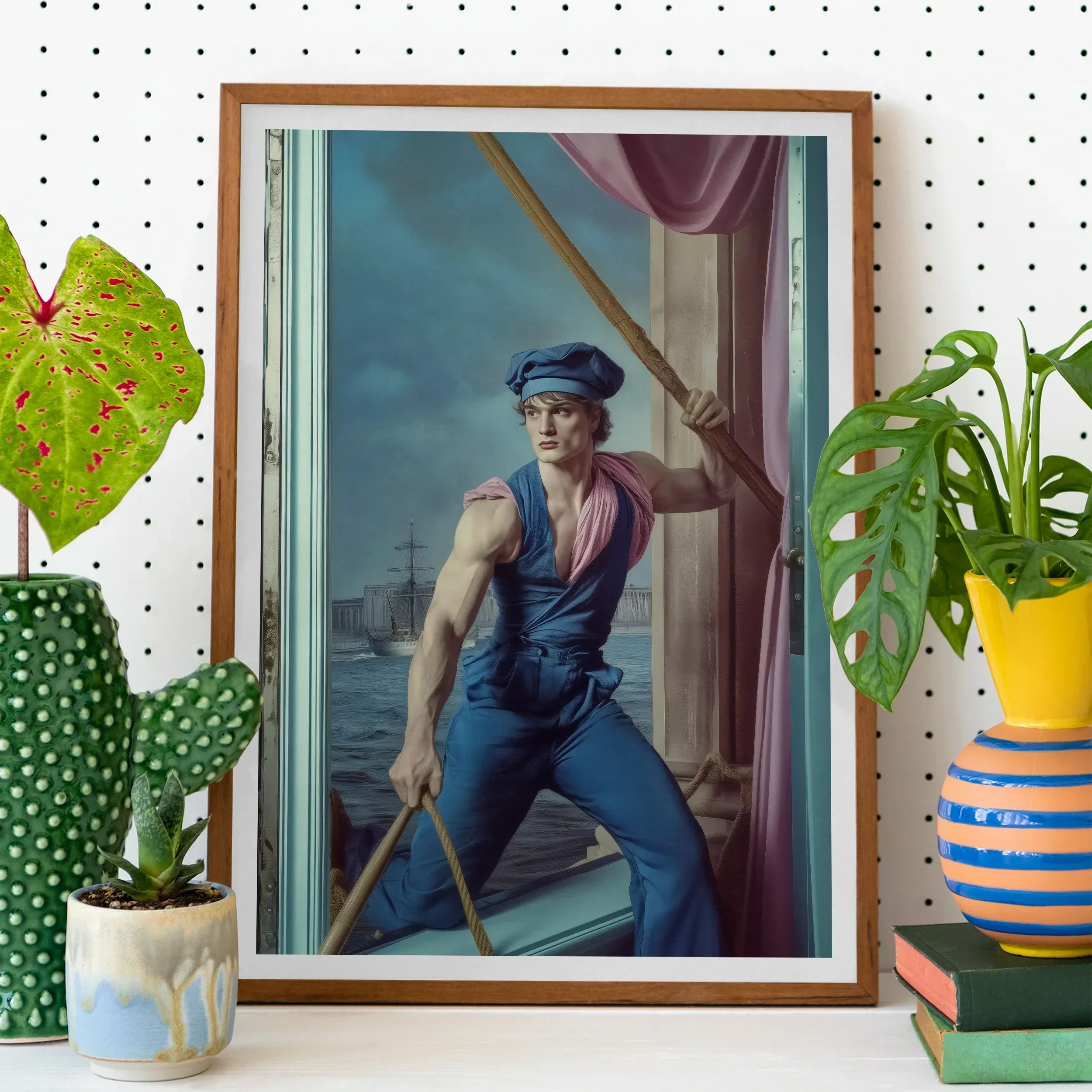 Hender Bender - Gay Russian Sailor Art Print, Framed Portrait Sailor Window Ship Visible Background