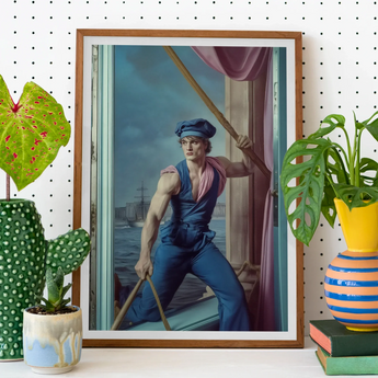 Hender Bender - Gay Russian Sailor Art Print, Framed Portrait Sailor Window Ship Visible Background