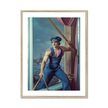 Hender Bender - Gay Russian Sailor Art Print, Muscular Sailor Blue Work Clothes Cap Pole