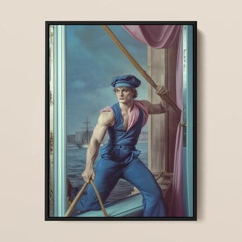 Hender Bender - Gay Russian Sailor Framed Canvas, 12x16’’ / 31x41cm / Black Floating Frame, Framed Painting Sailor