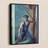Hender Bender - Gay Russian Sailor Framed Canvas, Framed Painting Muscular Man Sailor’s Outfit Oars Sea