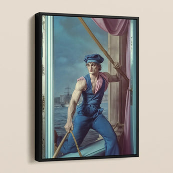 Hender Bender - Gay Russian Sailor Framed Canvas, Framed Painting Muscular Man Sailor’s Outfit Oars Sea