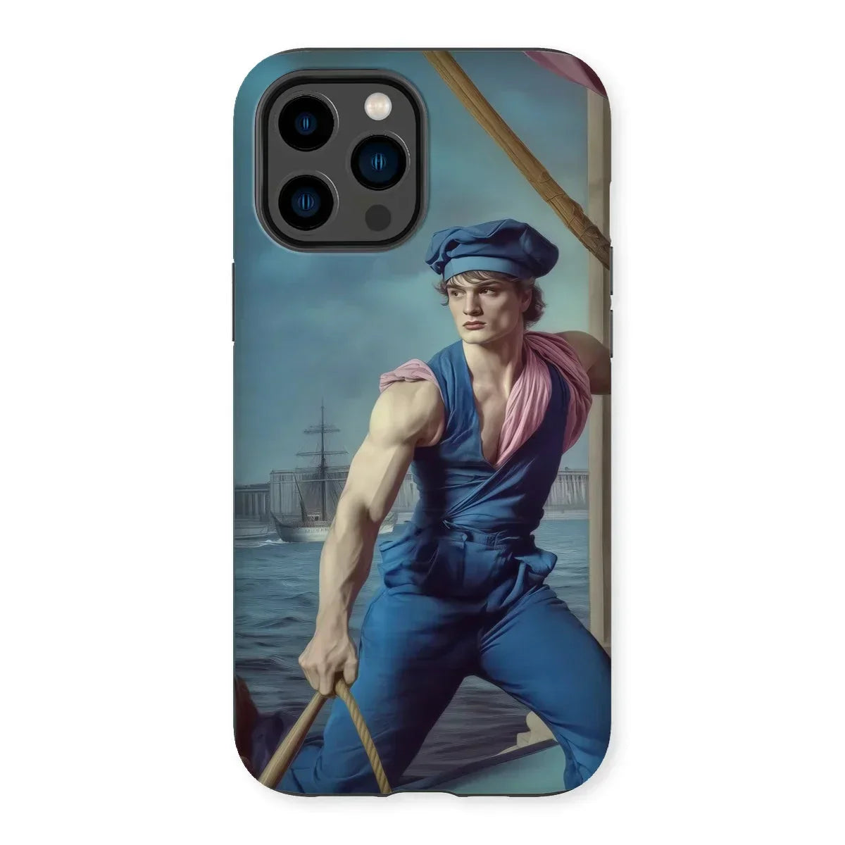 Hender Bender - Gay Russian Sailor Iphone Case, 14 Pro Max / Matte, Phone Case Painting Muscular Sailor Blue Clothing Cap