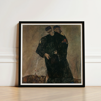 Black-framed Art Print Two Figures Dark Clothing Muted Egon Schiele, Men, Vienna Expressionist Circle, Black Robes Seam, Hand’s Fingers