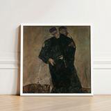 White-framed Art Print Egon Schiele’s ?Two Figures” Two Schiele, Men, Vienna Expressionist Circle, Black Robes Seam, Hand’s Fingers Splay, D