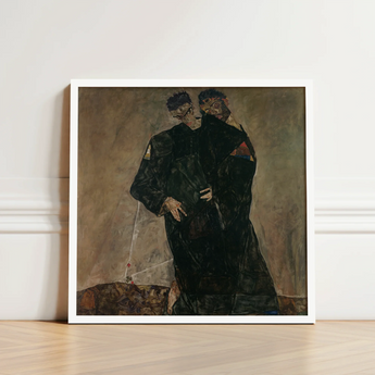 White-framed Art Print Egon Schiele’s ?Two Figures” Two Schiele, Men, Vienna Expressionist Circle, Black Robes Seam, Hand’s Fingers Splay, D