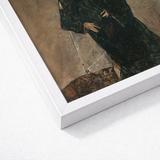 White Framed Art Print Dark-clad Figure Impressionistic Style Egon Schiele, Two Men, Vienna Expressionist Circle, Black Robes Seam, Hand’s