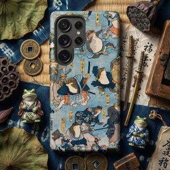 Heroes of the Kabuki Stage Played by Frogs - Utagawa Kuniyoshi Phone Case Blue White Illustrated Phone Case Frogs Traditional Japanese