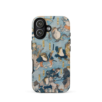 Heroes of the Kabuki Stage Played by Frogs - Utagawa Kuniyoshi Phone Case Iphone 17 / Matte Iphone 12 Case Japanese Art Design Blue Beige
