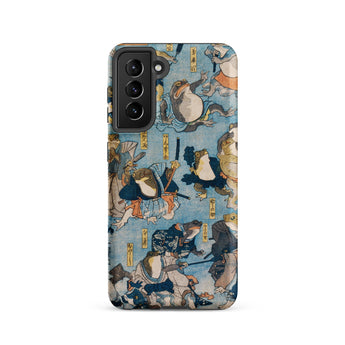 Heroes of the Kabuki Stage Played by Frogs - Utagawa Kuniyoshi Samsung Case, Galaxy S21 / Matte, Smartphone Case Whimsical Blue Beige Print