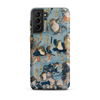 Heroes of the Kabuki Stage Played by Frogs - Utagawa Kuniyoshi Samsung Case, Galaxy S21 Plus / Matte, Phone Case Lively Blue Brown Ukiyo-e