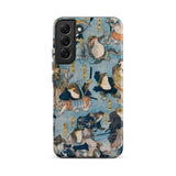 Heroes of the Kabuki Stage Played by Frogs - Utagawa Kuniyoshi Samsung Case, Galaxy S22 Plus / Matte, Smartphone Case Blue Background