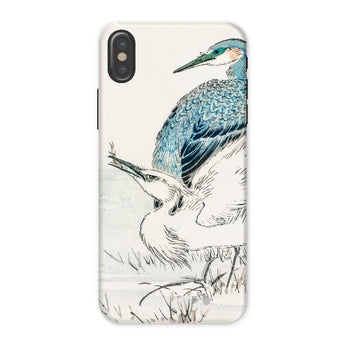 Heron and Egret - Numata Kashu Bird Art Iphone Case, x / Matte, Phone Case Artistic Illustration Two Herons Colored Blue