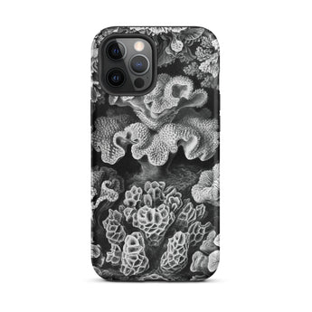 Hexacoralla Six-rayed Star Corals - Ernst Haeckel Iphone Case, 12 Pro Max / Matte, Black White Coral-patterned Phone Case