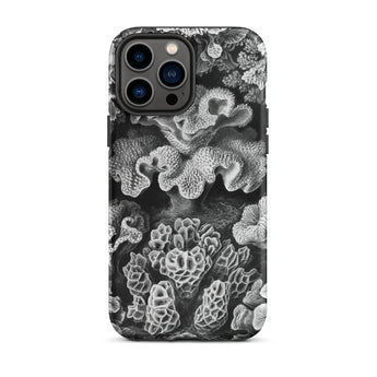 Hexacoralla Six-rayed Star Corals - Ernst Haeckel Iphone Case, 13 Pro Max / Matte, Black White Coral-patterned Phone Case