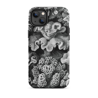 Hexacoralla Six-rayed Star Corals - Ernst Haeckel Iphone Case, 14 Plus / Matte, Black White Coral-patterned Phone Case
