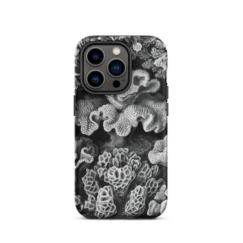 Hexacoralla Six-rayed Star Corals - Ernst Haeckel Iphone Case, 14 Pro / Matte, Black White Coral-patterned Phone Case