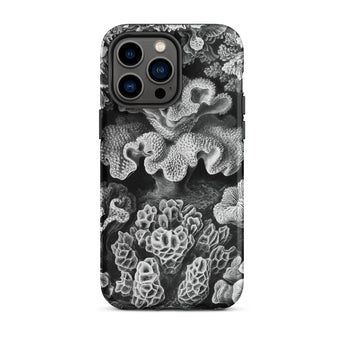 Hexacoralla Six-rayed Star Corals - Ernst Haeckel Iphone Case, 14 Pro Max / Matte, Black White Coral-patterned Phone Case