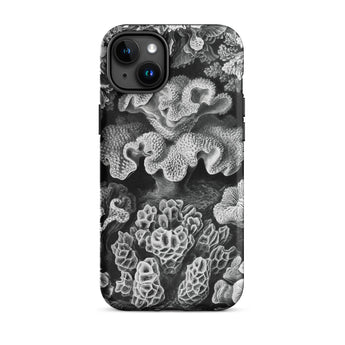 Hexacoralla Six-rayed Star Corals - Ernst Haeckel Iphone Case, 15 Plus / Matte, Black White Coral-patterned Phone Case