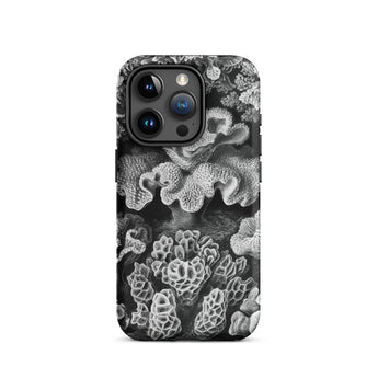 Hexacoralla Six-rayed Star Corals - Ernst Haeckel Iphone Case, 15 Pro / Matte, Black White Coral-patterned Phone Case