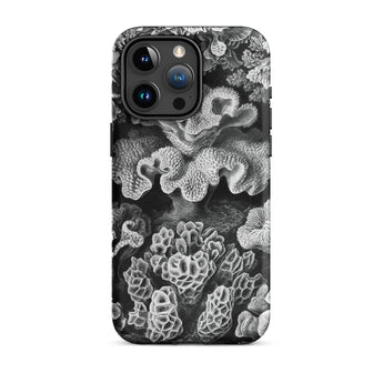 Hexacoralla Six-rayed Star Corals - Ernst Haeckel Iphone Case, 15 Pro Max / Matte, Black White Coral-patterned Phone Case