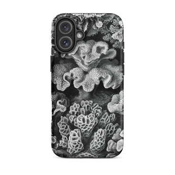 Hexacoralla Six-rayed Star Corals - Ernst Haeckel Iphone Case, 16 Plus / Matte, Black White Coral-patterned Phone Case