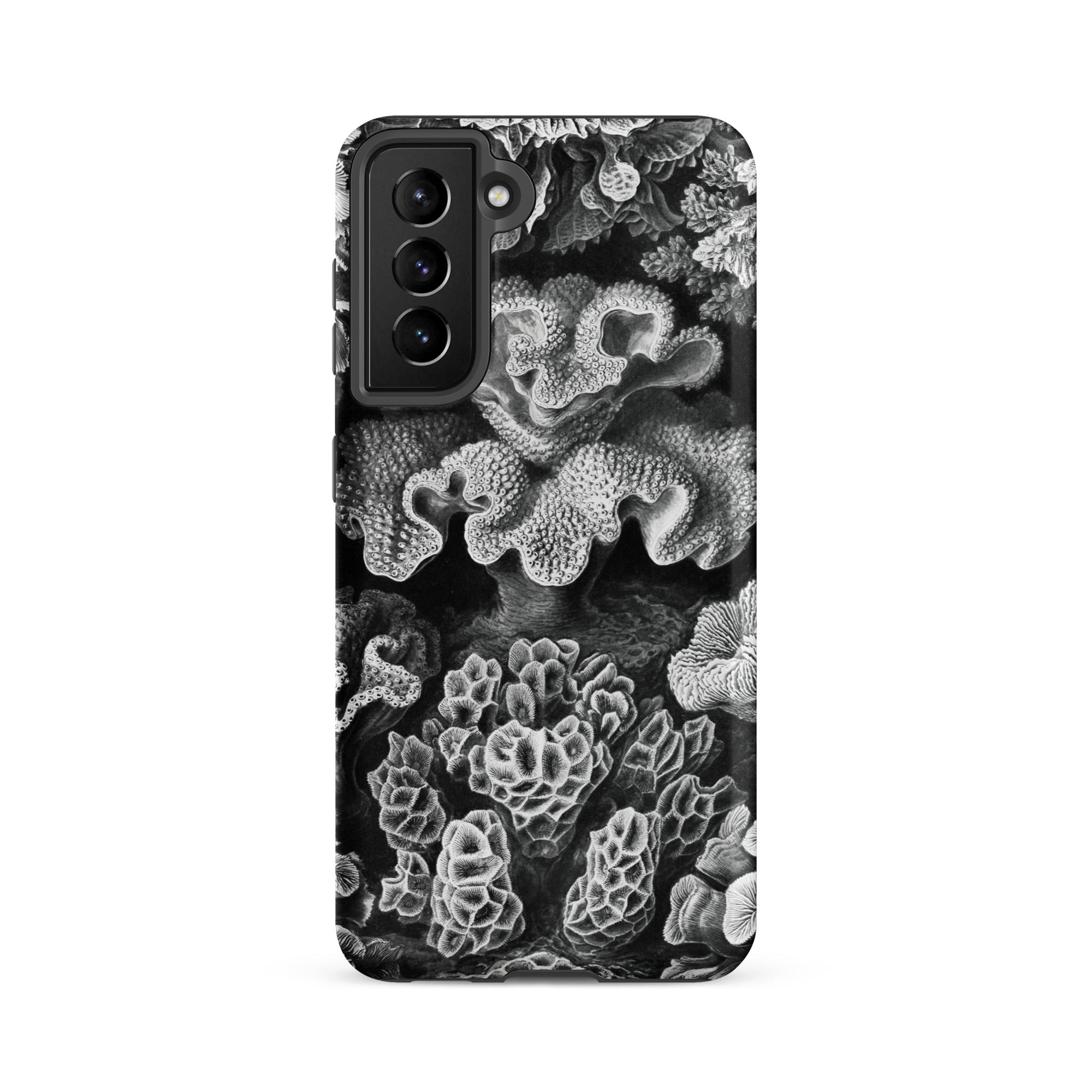 Hexacoralla Six Rayed Star Corals Ernst Haeckel Samsung Case, Galaxy S21 Fe / Matte, Black White Phone Case Textured Coral Like Pattern