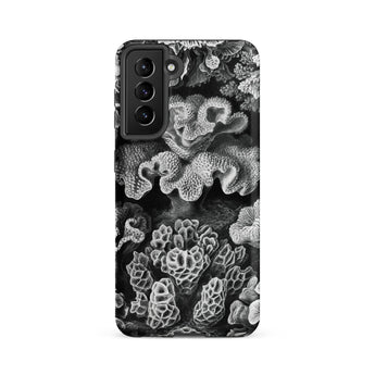 Hexacoralla Six-rayed Star Corals - Ernst Haeckel Samsung Case, Galaxy S21 Fe / Matte, Black White Phone Case Textured Coral-like Pattern