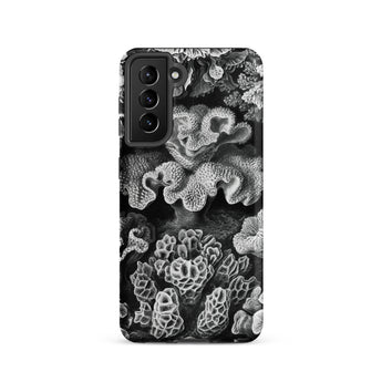 Hexacoralla Six-rayed Star Corals - Ernst Haeckel Samsung Case, Galaxy S21 / Matte, Black White Patterned Phone Case Intricate Coral Designs
