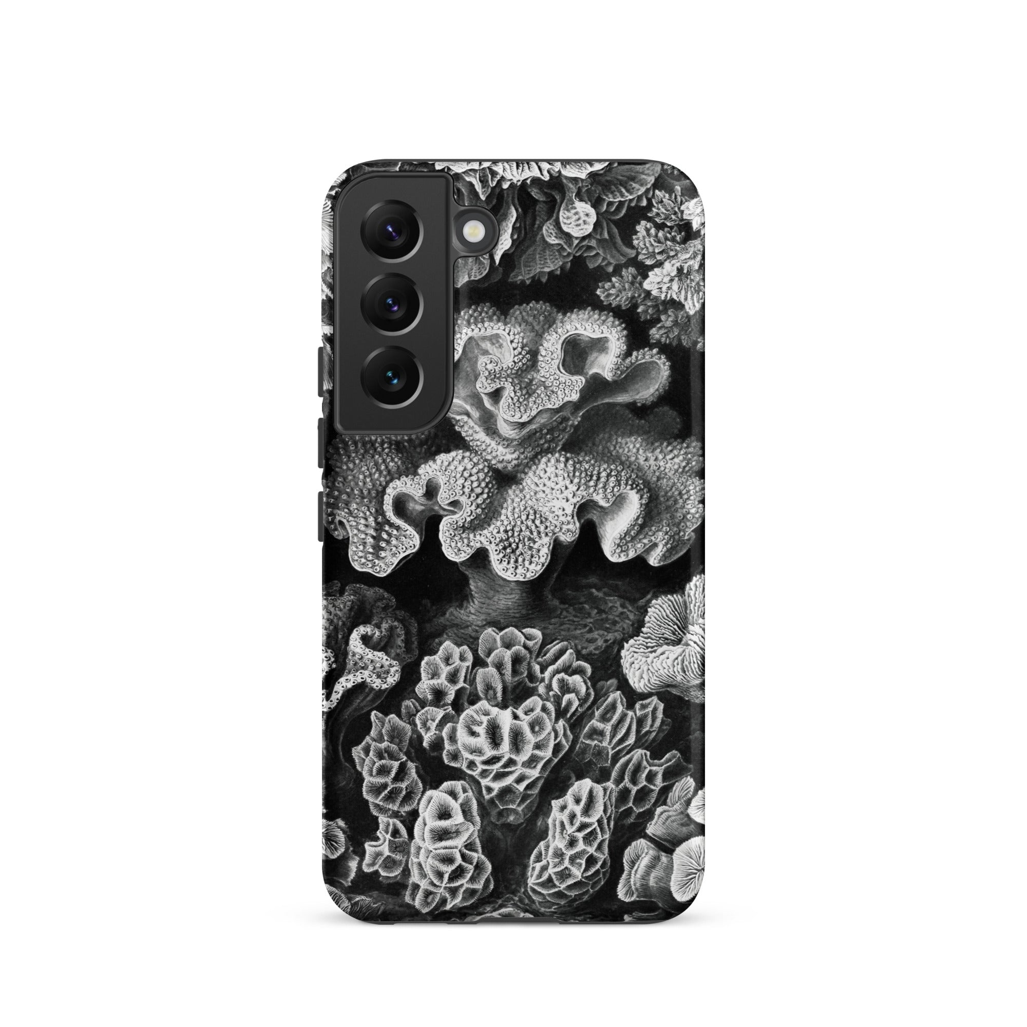 Hexacoralla Six Rayed Star Corals Ernst Haeckel Samsung Case, Galaxy S22 / Matte, Black White Phone Case Detailed Coral Reef Design