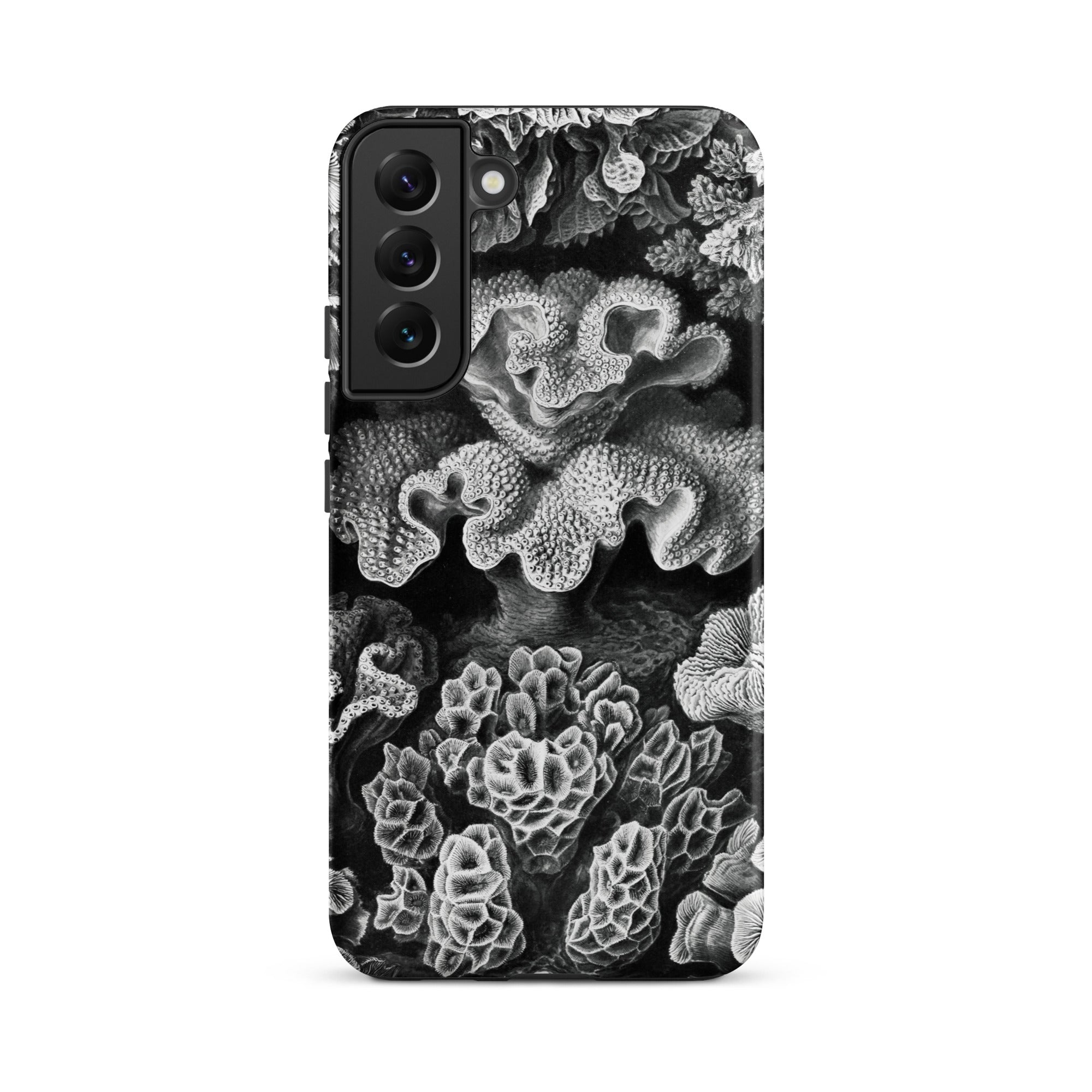 Hexacoralla Six Rayed Star Corals Ernst Haeckel Samsung Case, Galaxy S22 Plus / Matte, Smartphone Case Black White Coral Reef Pattern