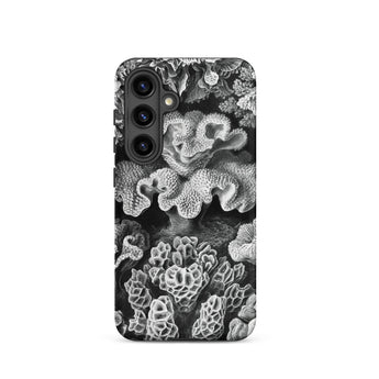 Hexacoralla Six-rayed Star Corals - Ernst Haeckel Samsung Case, Galaxy S24 / Matte, Smartphone Case Black White Coral Pattern