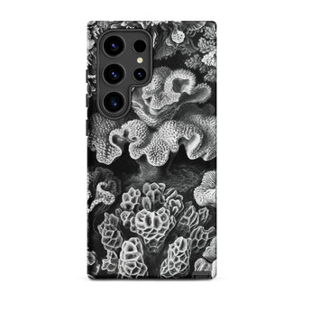 Hexacoralla Six-rayed Star Corals - Ernst Haeckel Samsung Case, Galaxy S24 Ultra / Matte, Smartphone Case Black White Textured Abstract