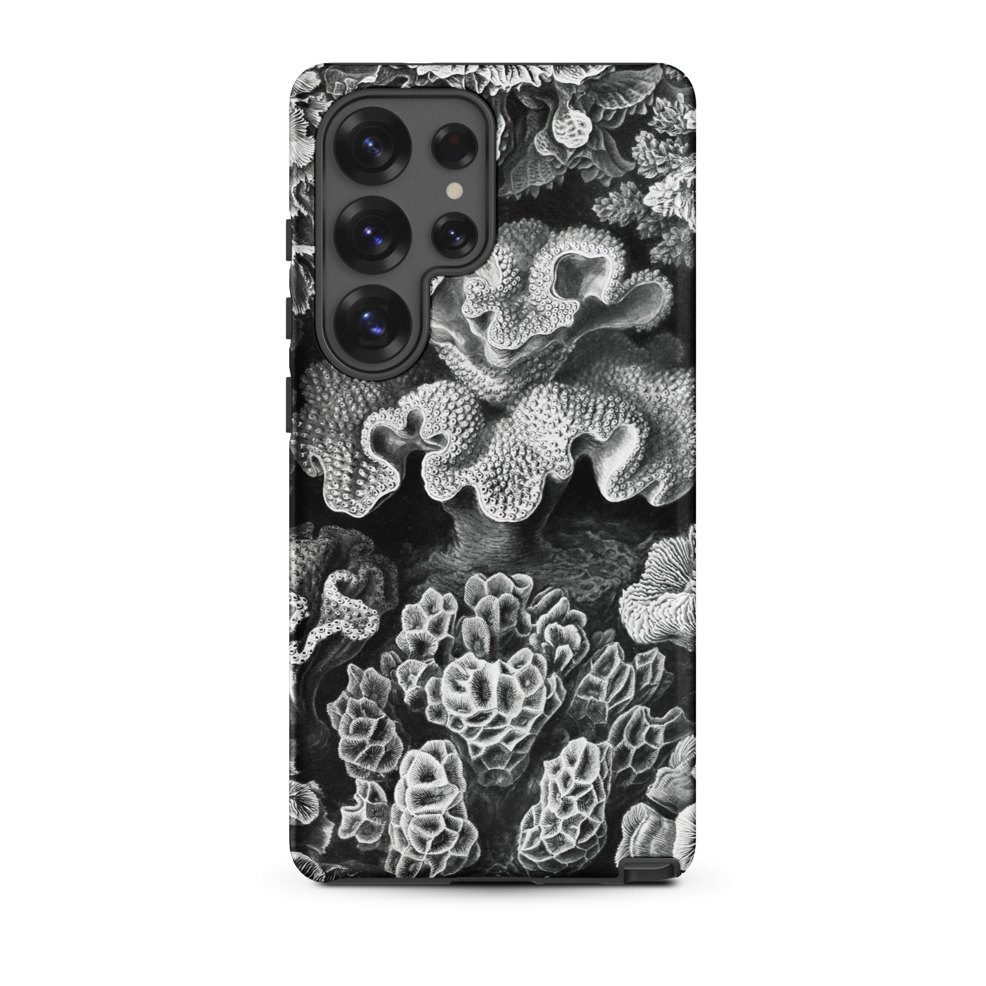 Hexacoralla Six Rayed Star Corals Ernst Haeckel Samsung Case, Galaxy S25 Ultra / Matte, Black White Patterned Phone Case Coral Like Textures