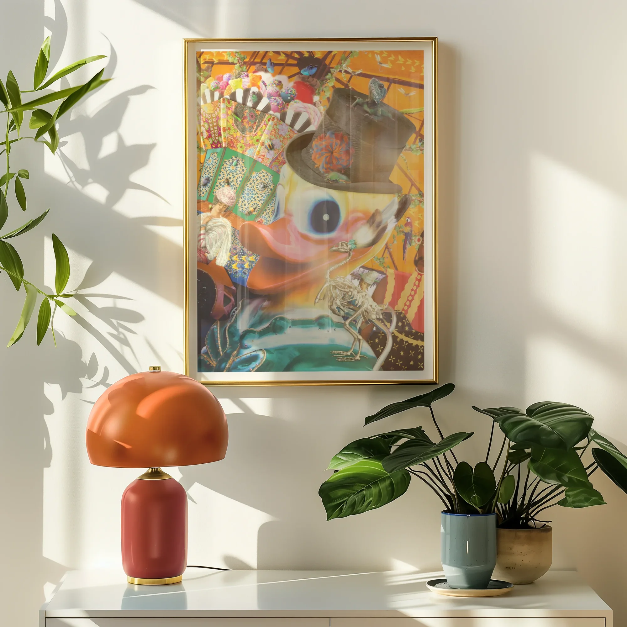 Hey Good Looking - Surreal Carnival Collage Art Print, Colorful Abstract Painting Frame Surreal Faces Shapes