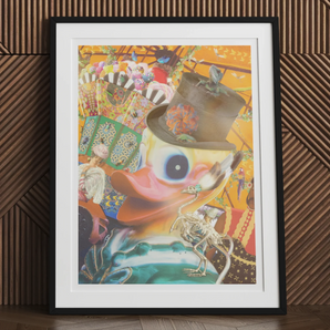Hey Good Looking - Surreal Carnival Collage Art Print, Framed Abstract Artwork Surreal Collage Colorful Shapes Objects