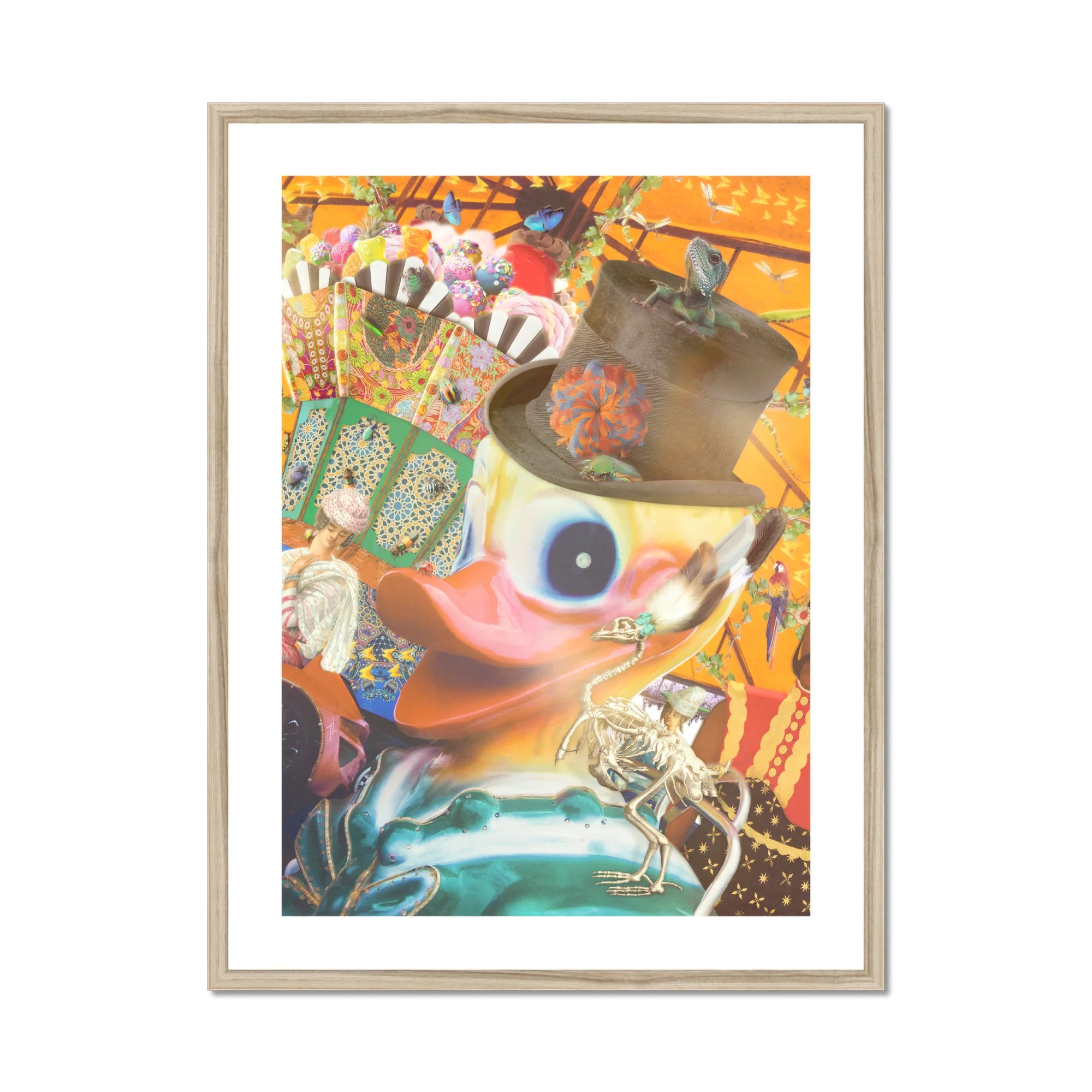Hey Good Looking - Surreal Carnival Collage Art Print, Framed Surreal Duck Art
